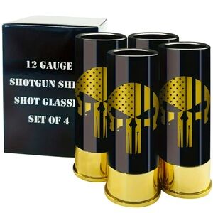 🆕 12 Gauge Shot Glasses “Punisher” Skull Design - ‼️Set of 4‼️ 💀